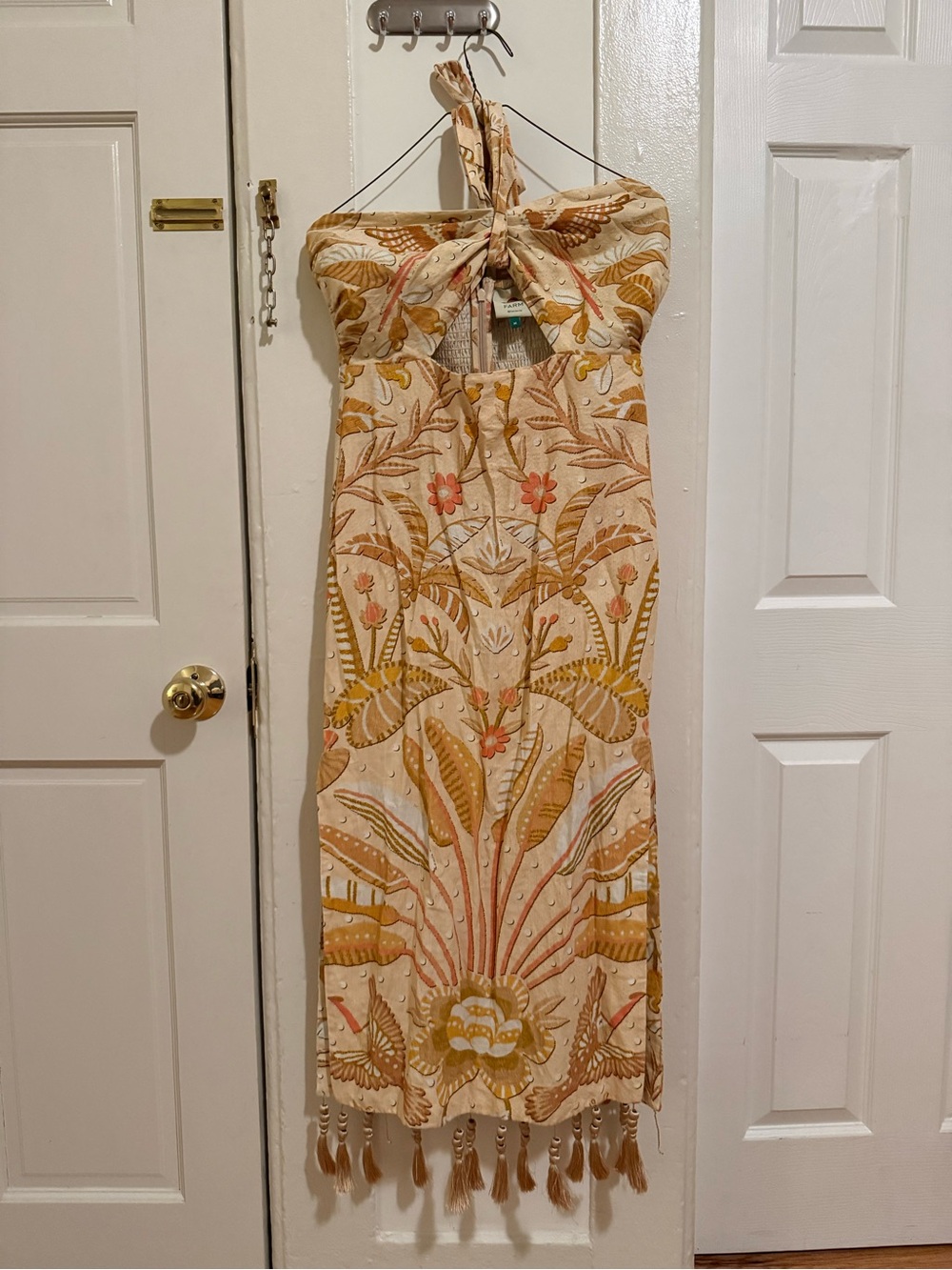 Boho Tassel Halter Cutout Maxi Dress - Yellow Floral - Picture 4 of 8